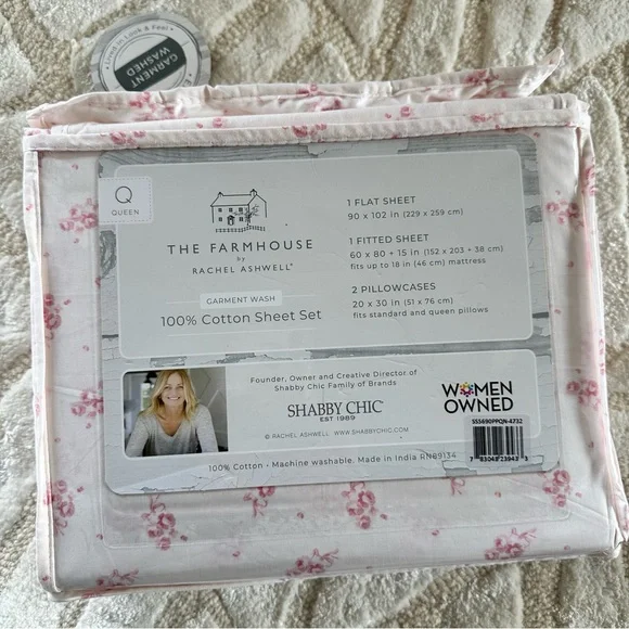 The Farmhouse Pink Floral shabby chic cotton  Sheet Set - Picture 3 of 4